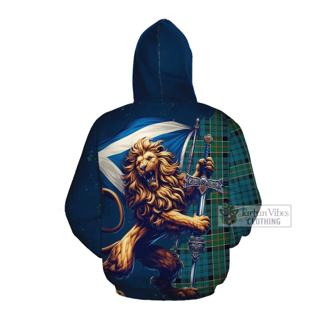 Tartan Vibes Clothing Kirkpatrick Tartan Family Crest Cotton Hoodie with Scottish Majestic Lion