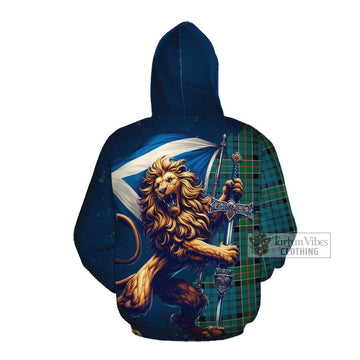 Tartan Vibes Clothing Kirkpatrick Tartan Family Crest Cotton Hoodie with Scottish Majestic Lion