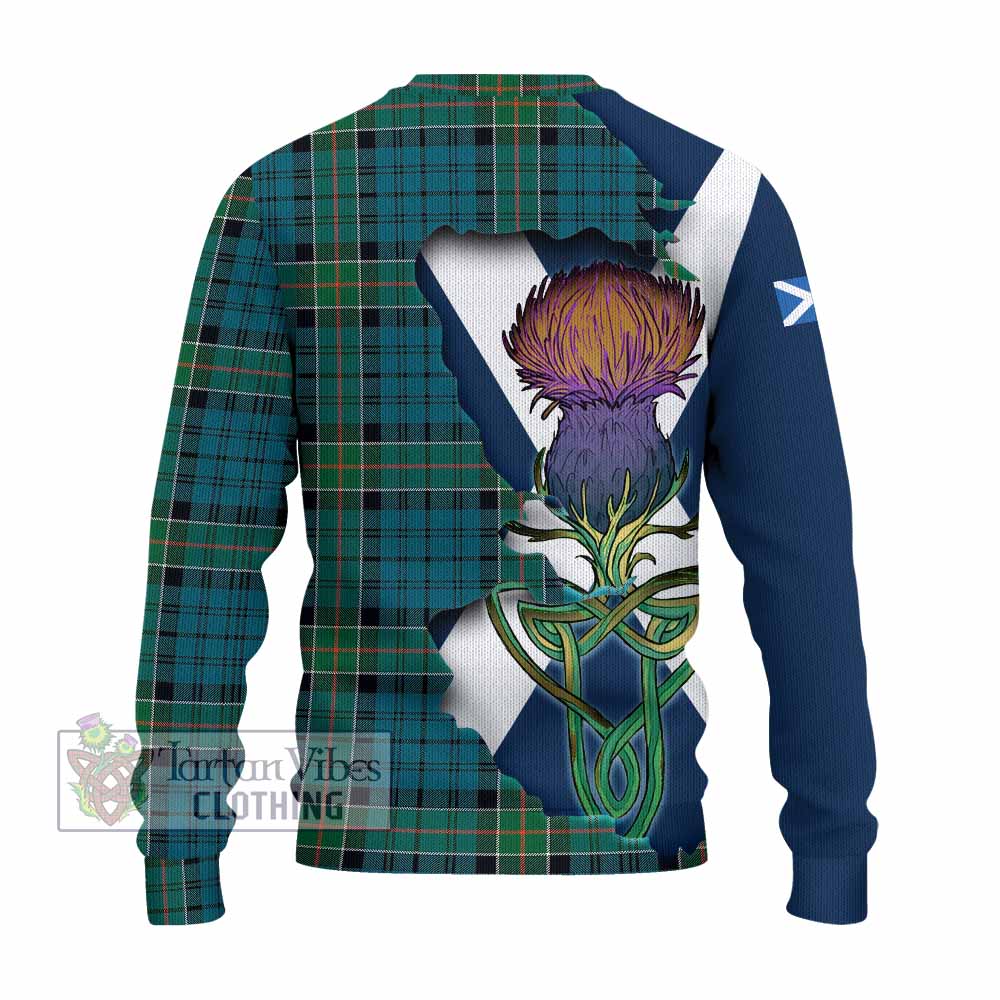 Tartan Vibes Clothing Kirkpatrick Tartan Family Crest Knitted Sweater Scottish Thistle Celtic Inspired