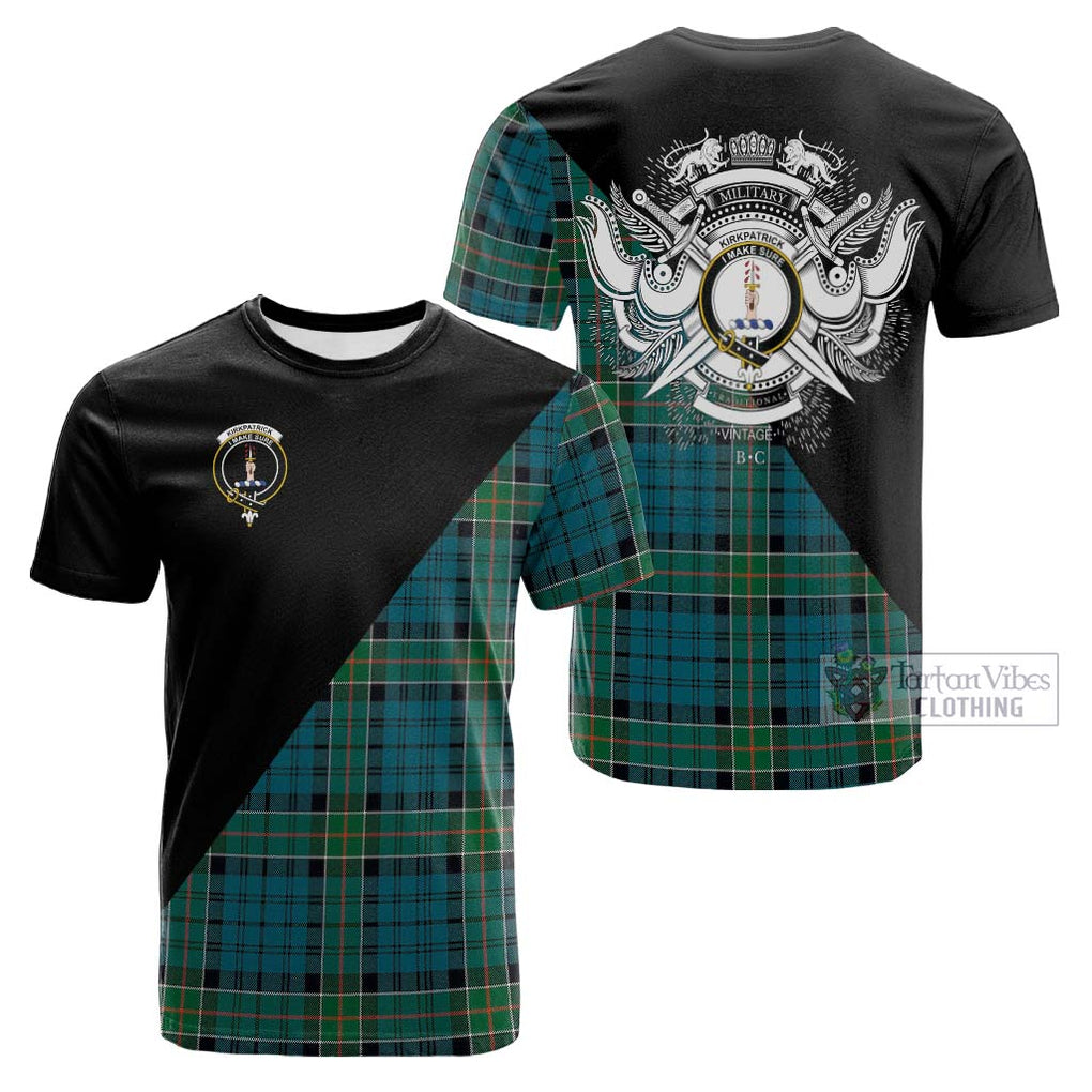 Tartan Vibes Clothing Kirkpatrick Tartan Cotton T-shirt with Family Crest and Military Logo Style