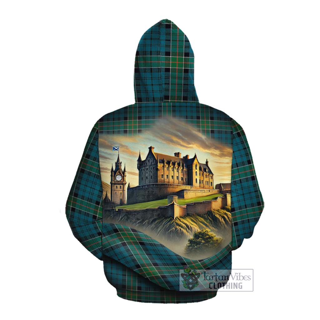 Tartan Vibes Clothing Kirkpatrick Tartan Family Crest Cotton Hoodie with Scottish Ancient Castle Style