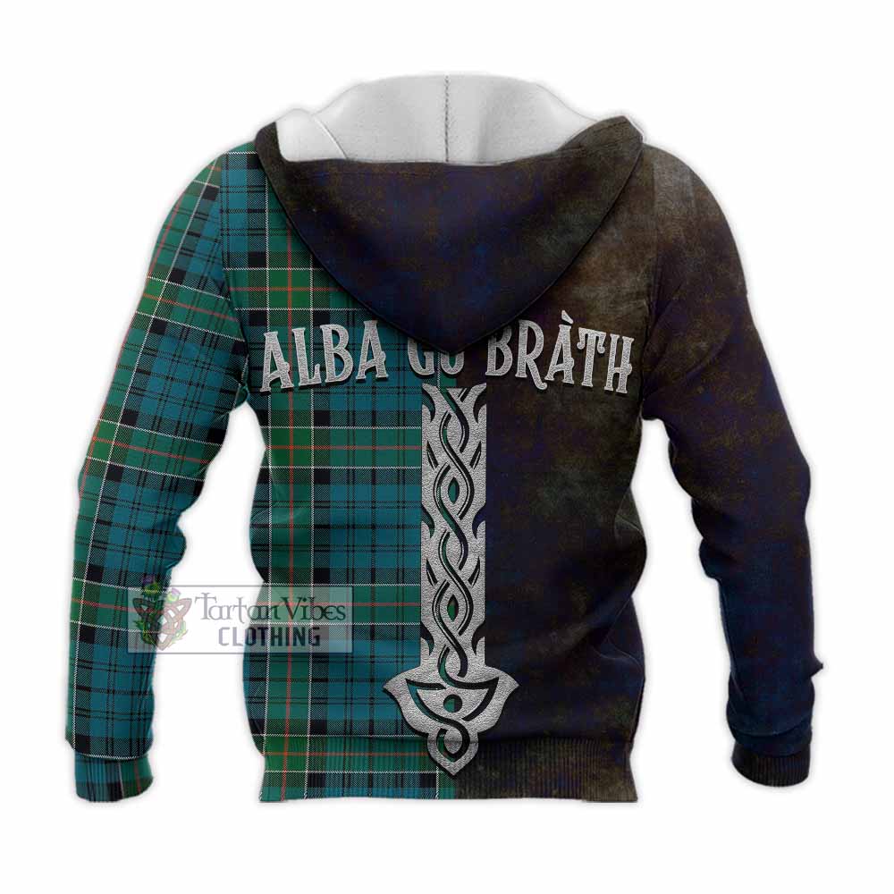 Tartan Vibes Clothing Kirkpatrick Tartan Family Crest Knitted Hoodie Alba Gu Brath Be Brave Lion Ancient Style