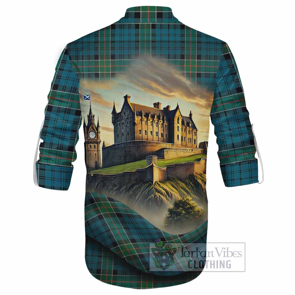 Tartan Vibes Clothing Kirkpatrick Tartan Family Crest Ghillie Kilt Shirt with Scottish Ancient Castle Style