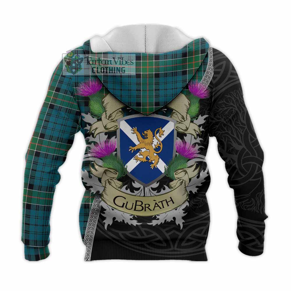 Tartan Vibes Clothing Kirkpatrick Tartan Family Crest Knitted Hoodie Lion Rampant Royal Thistle Shield Celtic Inspired