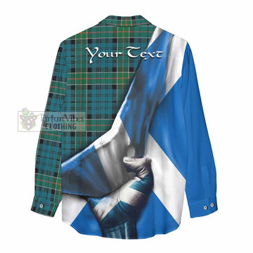 Tartan Vibes Clothing Kirkpatrick Tartan Women's Casual Shirt with Family Crest Scotland Patriotic Style