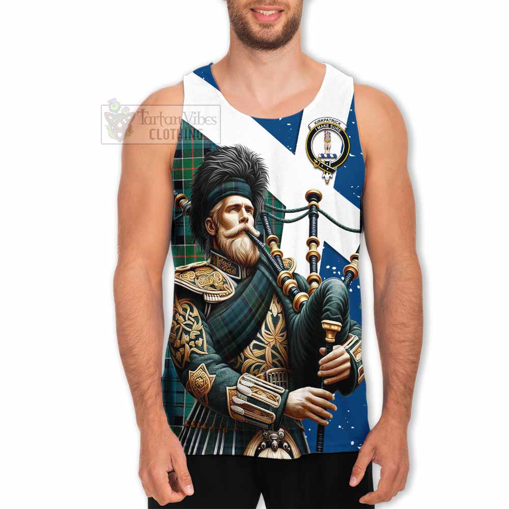 Kirkpatrick Tartan Men's Tank Top with Family Crest Scottish Bagpiper Vibes