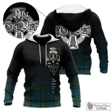 Kirkpatrick Tartan Knitted Hoodie Featuring Alba Gu Brath Family Crest Celtic Inspired