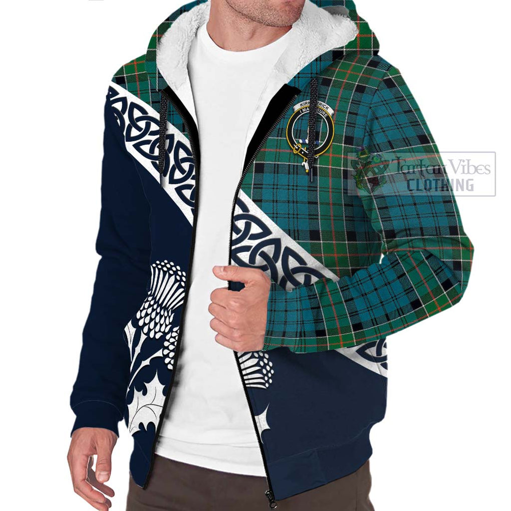 Tartan Vibes Clothing Kirkpatrick Tartan Sherpa Hoodie Featuring Thistle and Scotland Map