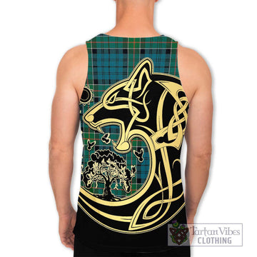 Kirkpatrick Tartan Men's Tank Top with Family Crest Celtic Wolf Style