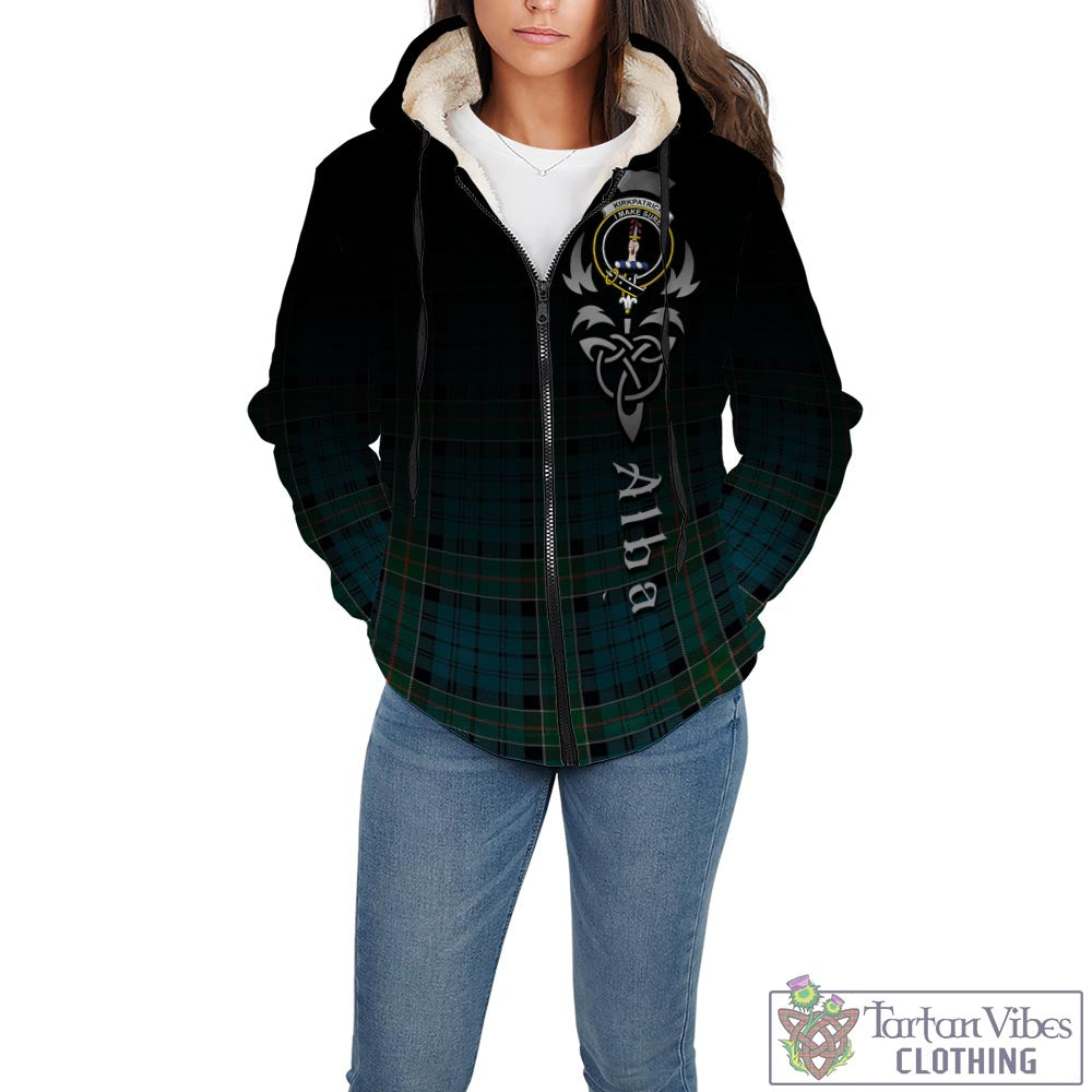 Tartan Vibes Clothing Kirkpatrick Tartan Sherpa Hoodie Featuring Alba Gu Brath Family Crest Celtic Inspired