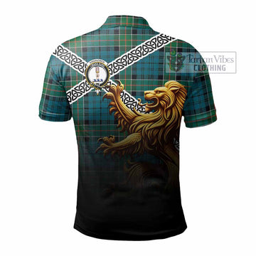 Kirkpatrick Crest Tartan Polo Shirt with Golden Lion Emblem Celtic Style