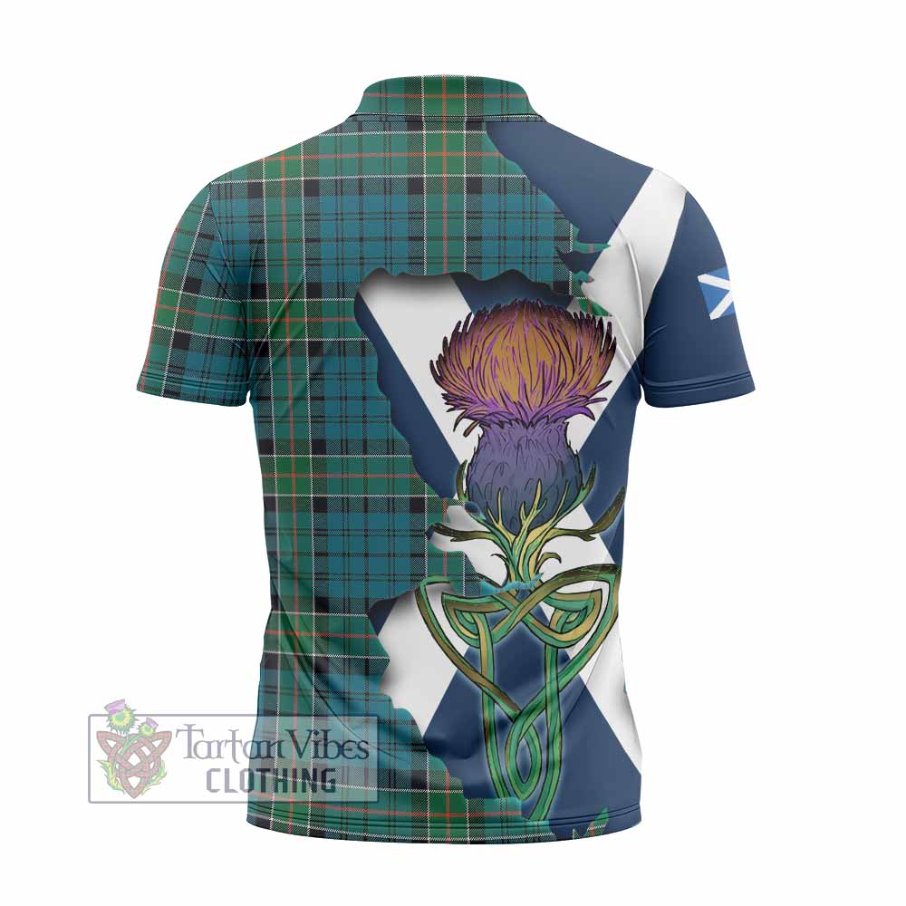 Tartan Vibes Clothing Kirkpatrick Tartan Family Crest Zipper Polo Shirt Scottish Thistle Celtic Inspired