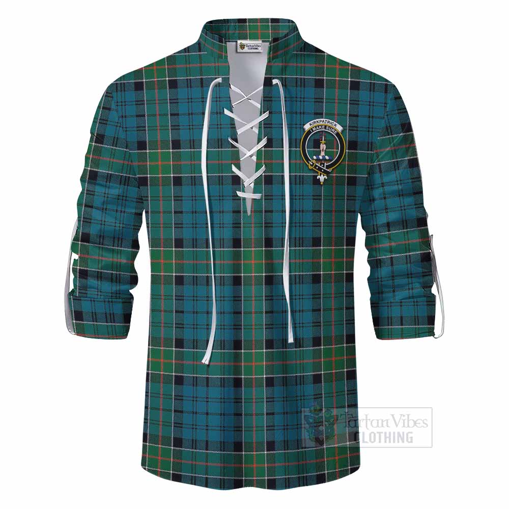Tartan Vibes Clothing Kirkpatrick Tartan Ghillie Kilt Shirt with Family Crest DNA In Me Style
