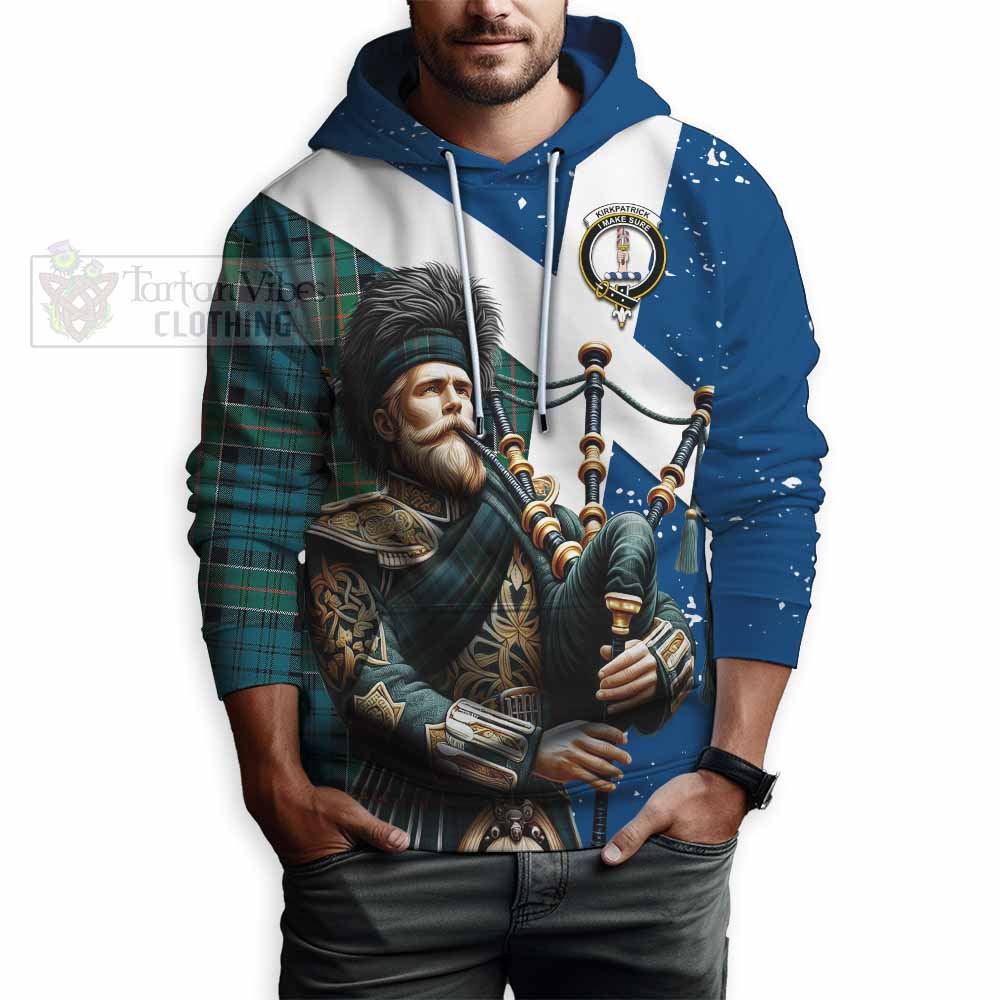 Tartan Vibes Clothing Kirkpatrick Tartan Hoodie with Family Crest Scottish Bagpiper Vibes