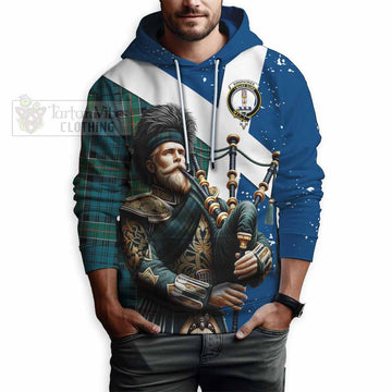 Tartan Vibes Clothing Kirkpatrick Tartan Hoodie with Family Crest Scottish Bagpiper Vibes