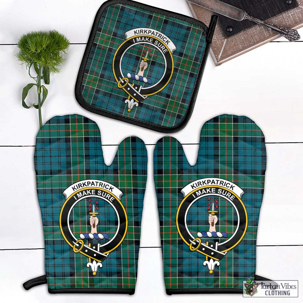 Kirkpatrick Tartan Combo Oven Mitt & Pot-Holder with Family Crest Combo 1 Oven Mitt & 1 Pot-Holder Black - Tartan Vibes Clothing