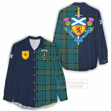 Tartan Vibes Clothing Kirkpatrick Tartan Women's Casual Shirt Alba with Scottish Lion Royal Arm Half Style