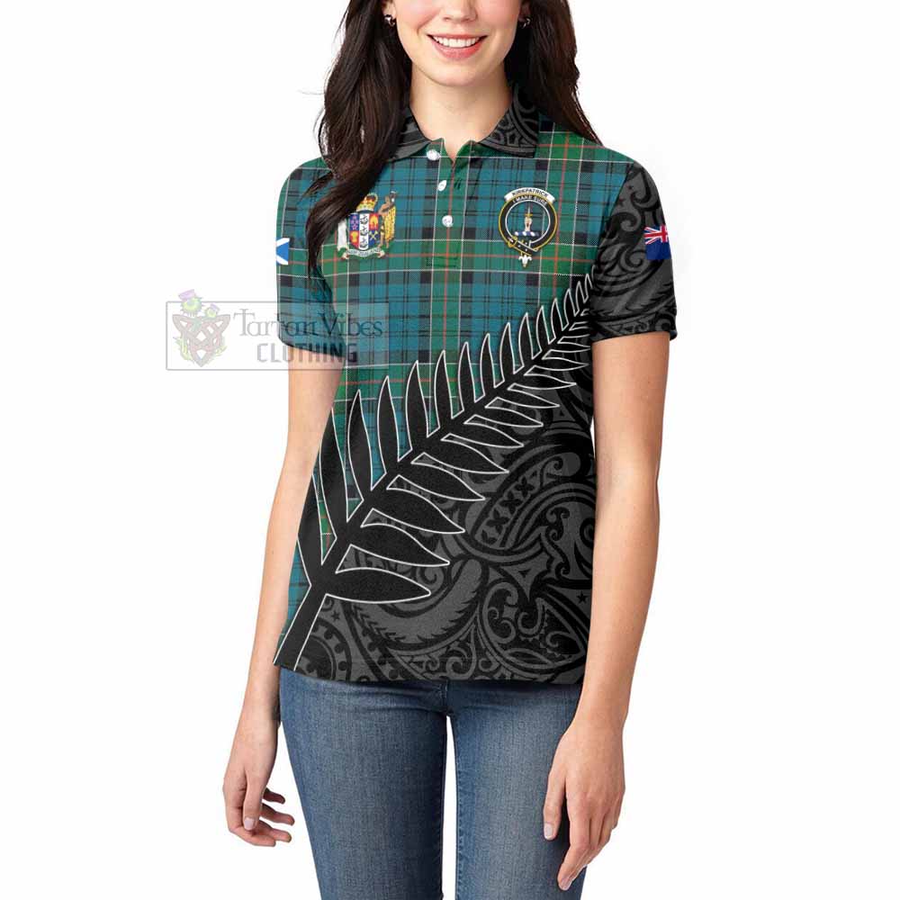 Tartan Vibes Clothing Kirkpatrick Crest Tartan Women's Polo Shirt with New Zealand Silver Fern Half Style