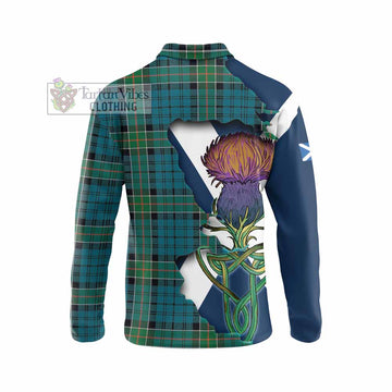 Tartan Vibes Clothing Kirkpatrick Tartan Family Crest Long Sleeve Polo Shirt Scottish Thistle Celtic Inspired