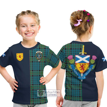 Tartan Vibes Clothing Kirkpatrick Tartan Kid T-Shirt with Scottish Lion Royal Arm Half Style