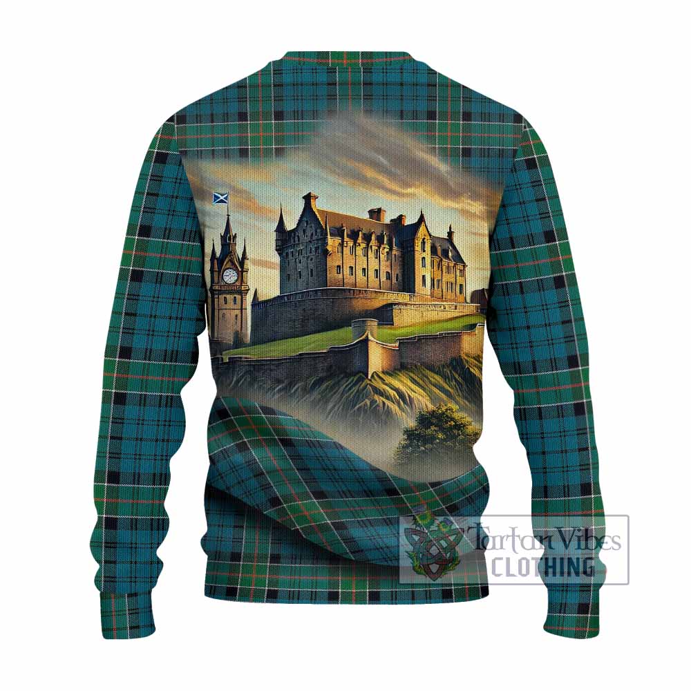 Tartan Vibes Clothing Kirkpatrick Tartan Family Crest Knitted Sweater with Scottish Ancient Castle Style