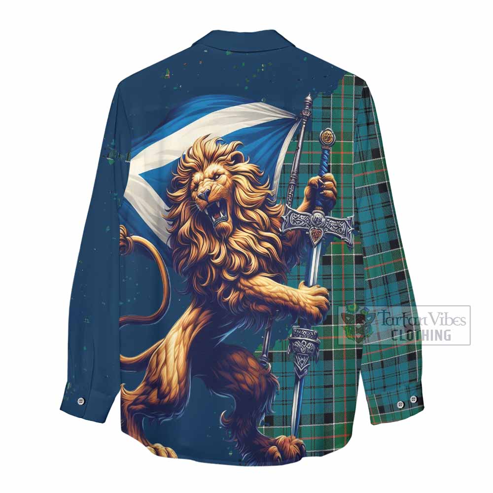 Tartan Vibes Clothing Kirkpatrick Tartan Family Crest Women's Casual Shirt with Scottish Majestic Lion