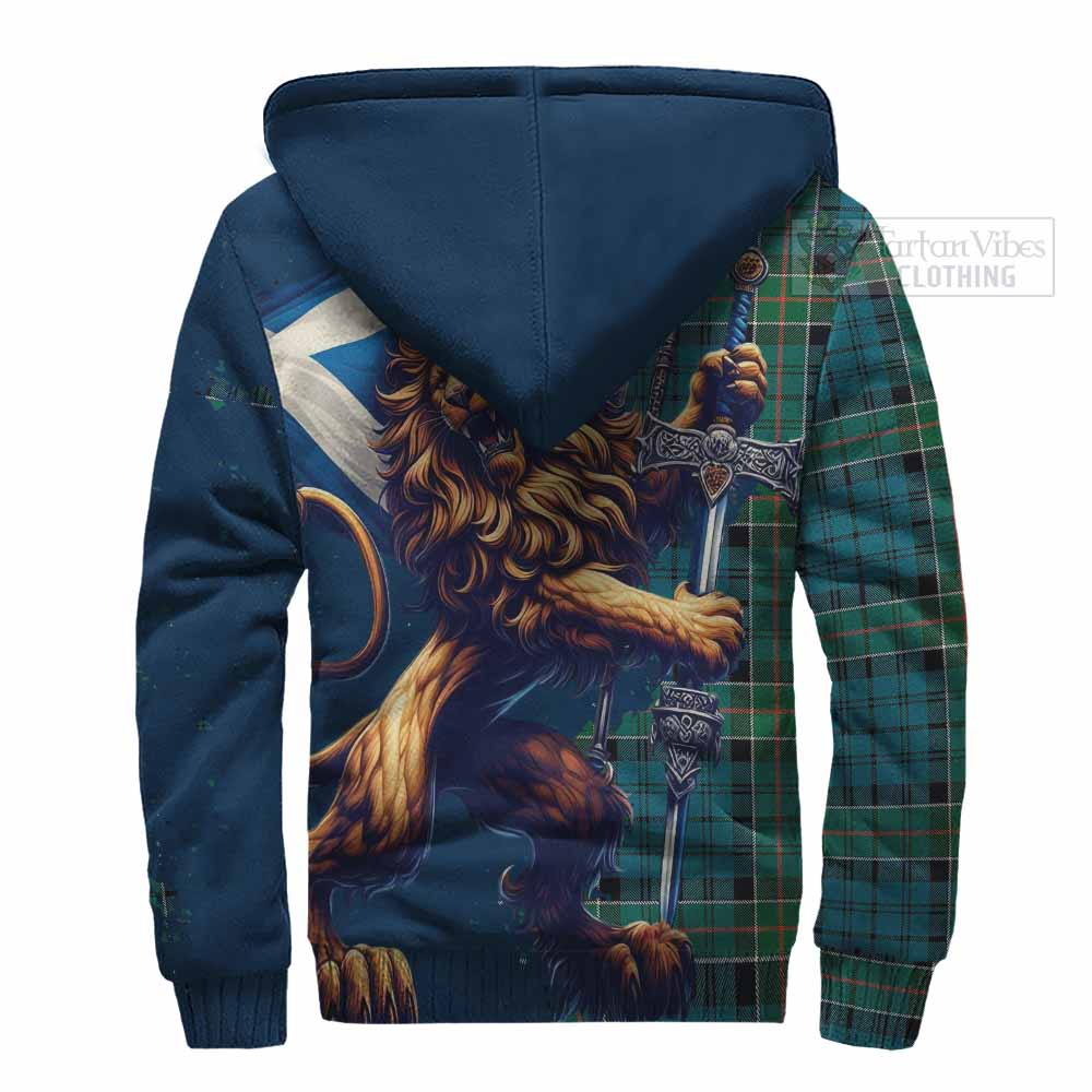 Tartan Vibes Clothing Kirkpatrick Tartan Family Crest Sherpa Hoodie with Scottish Majestic Lion