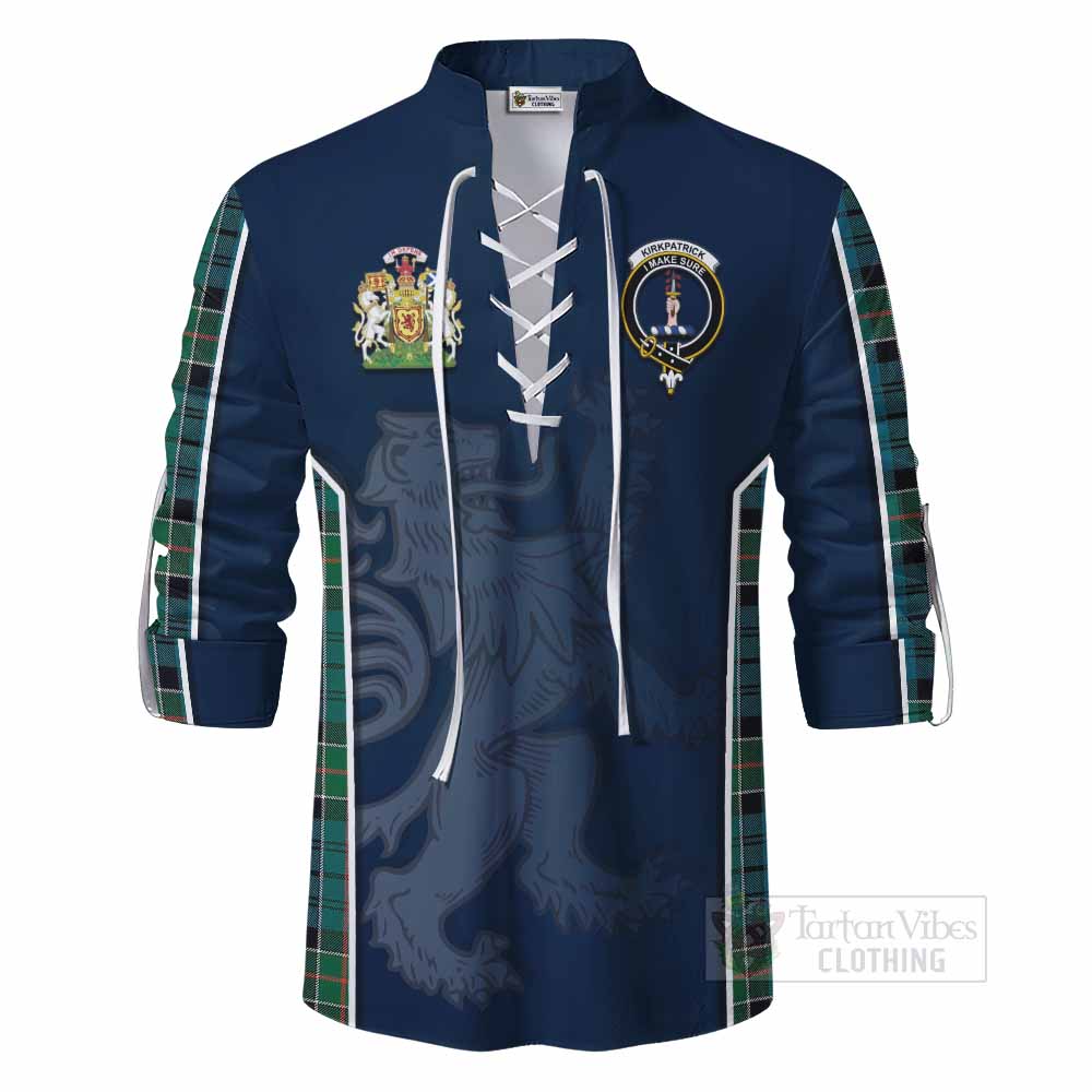 Tartan Vibes Clothing Kirkpatrick Tartan Ghillie Kilt Shirt with Family Crest and Lion Rampant Vibes Sport Style