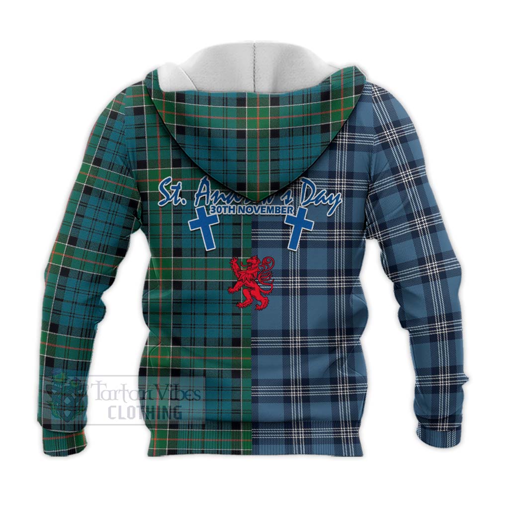 Tartan Vibes Clothing Kirkpatrick Tartan Knitted Hoodie Happy St. Andrew's Day Half Tartan Style