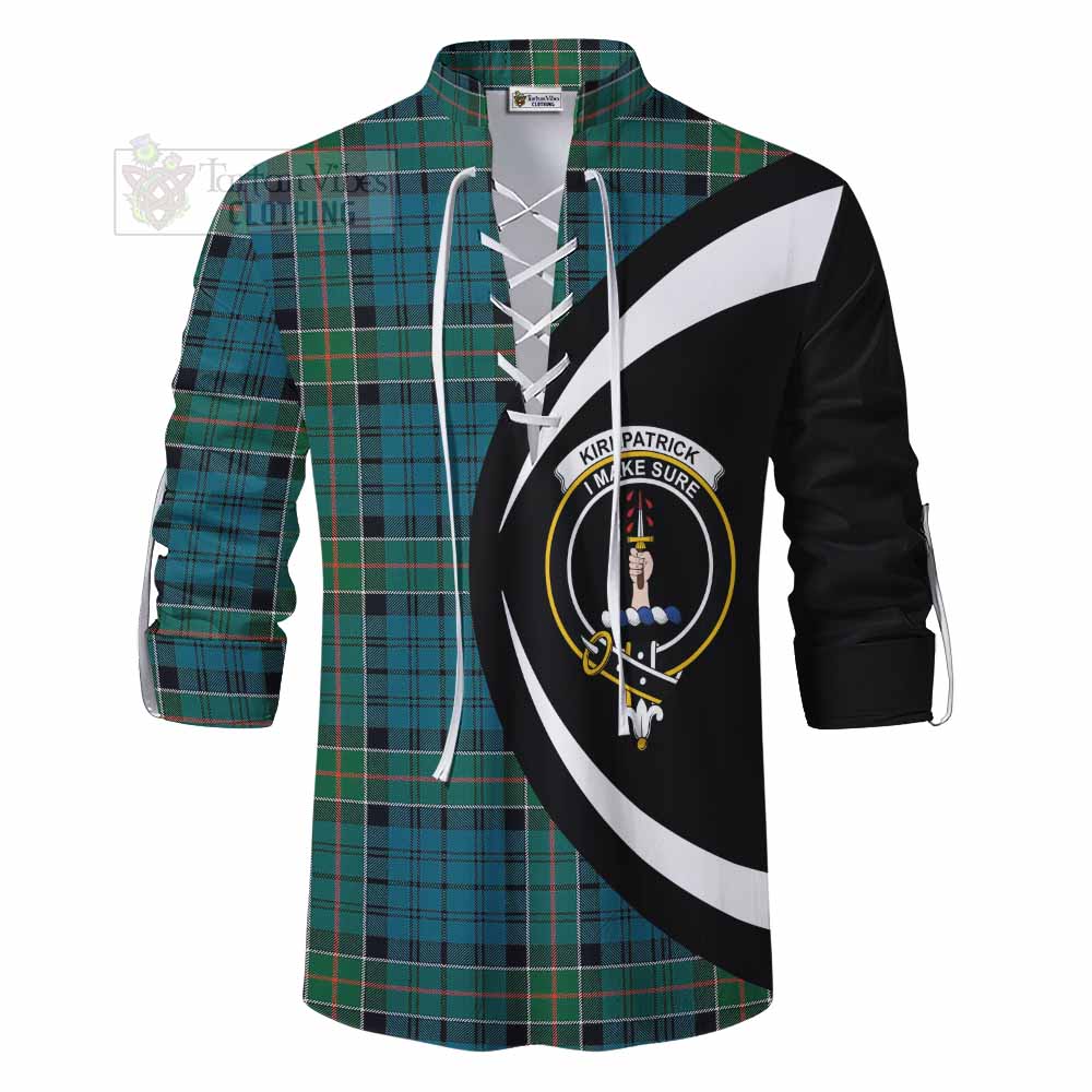 Tartan Vibes Clothing Kirkpatrick Tartan Ghillie Kilt Shirt with Family Crest Circle Style