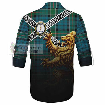 Kirkpatrick Crest Tartan Ghillie Kilt Shirt with Golden Lion Emblem Celtic Style