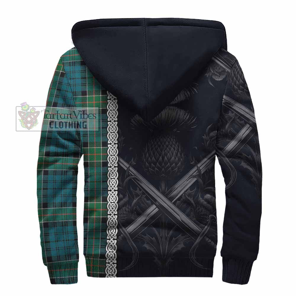 Tartan Vibes Clothing Kirkpatrick Tartan Sherpa Hoodie with Family Crest Cross Sword Thistle Celtic Vibes