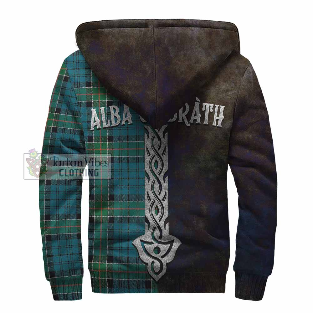 Tartan Vibes Clothing Kirkpatrick Tartan Family Crest Sherpa Hoodie Alba Gu Brath Be Brave Lion Ancient Style