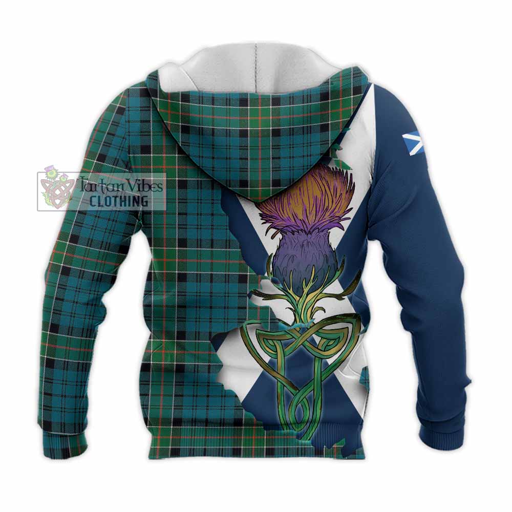 Tartan Vibes Clothing Kirkpatrick Tartan Family Crest Knitted Hoodie Scottish Thistle Celtic Inspired