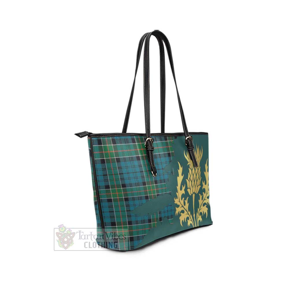 Tartan Vibes Clothing Kirkpatrick Tartan Leather Tote Bag Gold Thistle Style