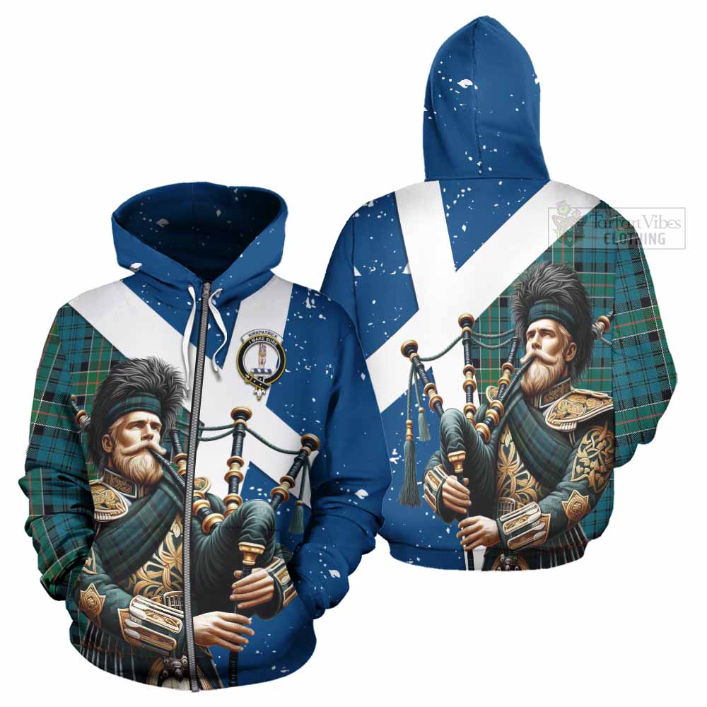 Tartan Vibes Clothing Kirkpatrick Tartan Hoodie with Family Crest Scottish Bagpiper Vibes