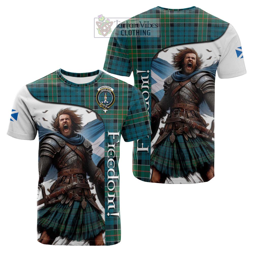 Tartan Vibes Clothing Kirkpatrick Crest Tartan Cotton T-shirt Inspired by the Freedom of Scottish Warrior