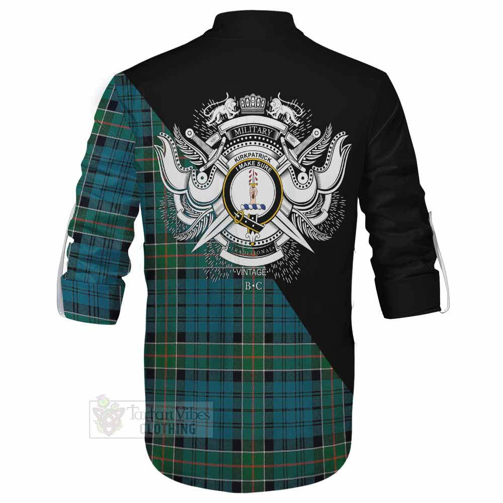 Tartan Vibes Clothing Kirkpatrick Tartan Ghillie Kilt Shirt with Family Crest and Military Logo Style