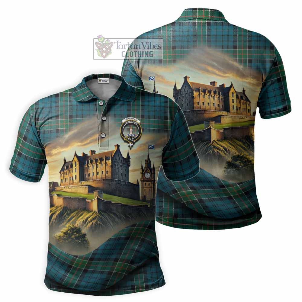 Tartan Vibes Clothing Kirkpatrick Tartan Family Crest Polo Shirt with Scottish Ancient Castle Stype