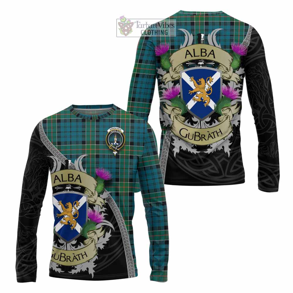 Tartan Vibes Clothing Kirkpatrick Tartan Family Crest Long Sleeve T-Shirt Lion Rampant Royal Thistle Shield Celtic Inspired