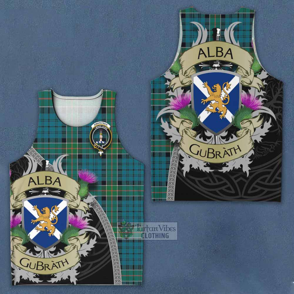 Tartan Vibes Clothing Kirkpatrick Tartan Family Crest Men's Tank Top Lion Rampant Royal Thistle Shield Celtic Inspired