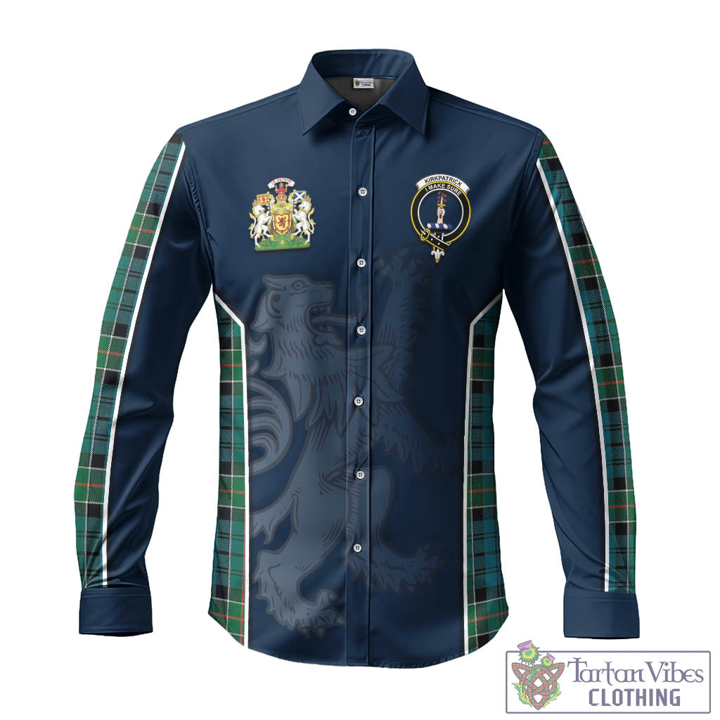 Tartan Vibes Clothing Kirkpatrick Tartan Long Sleeve Button Up Shirt with Family Crest and Lion Rampant Vibes Sport Style