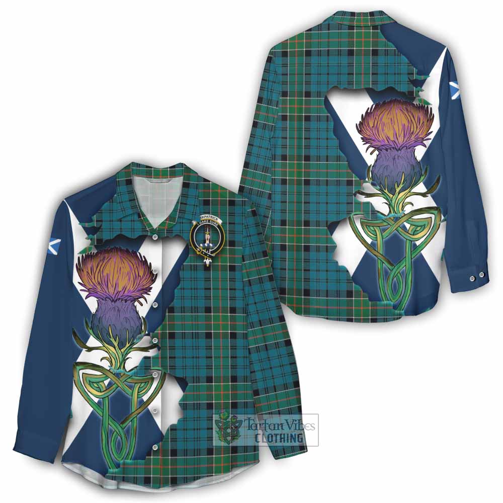 Tartan Vibes Clothing Kirkpatrick Tartan Family Crest Women's Casual Shirt Scottish Thistle Celtic Inspired