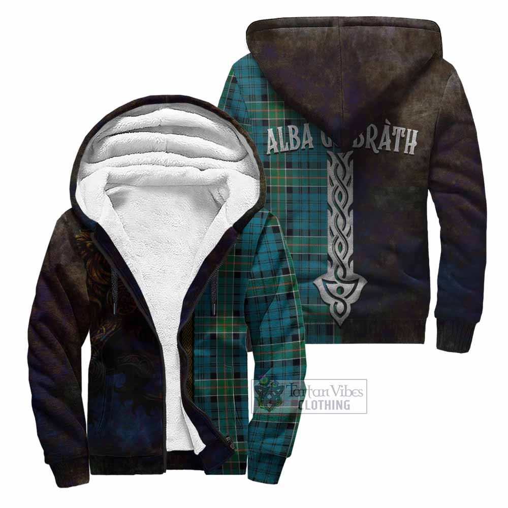 Tartan Vibes Clothing Kirkpatrick Tartan Family Crest Sherpa Hoodie Alba Gu Brath Be Brave Lion Ancient Style