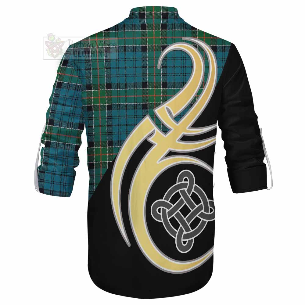 Tartan Vibes Clothing Kirkpatrick Tartan Ghillie Kilt Shirt with Family Crest and Celtic Symbol Style