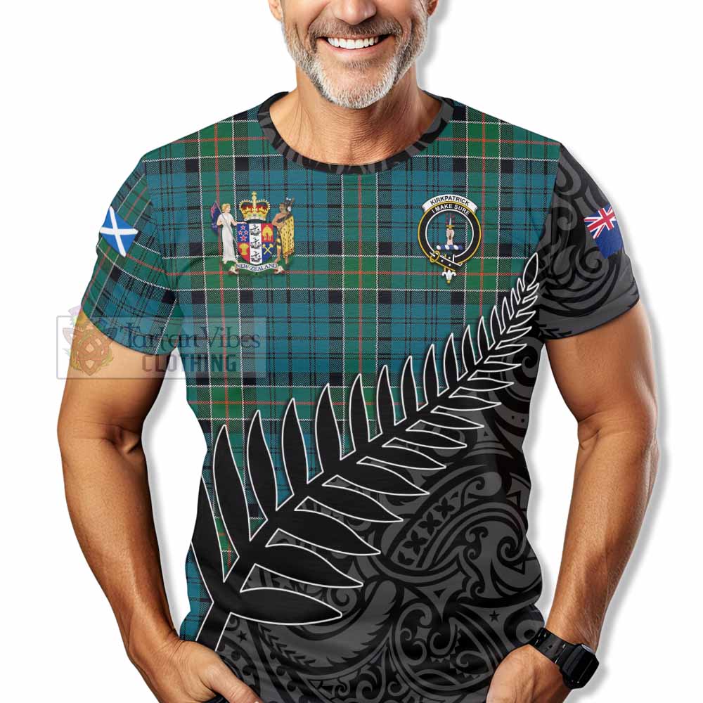 Tartan Vibes Clothing Kirkpatrick Crest Tartan T-Shirt with New Zealand Silver Fern Half Style