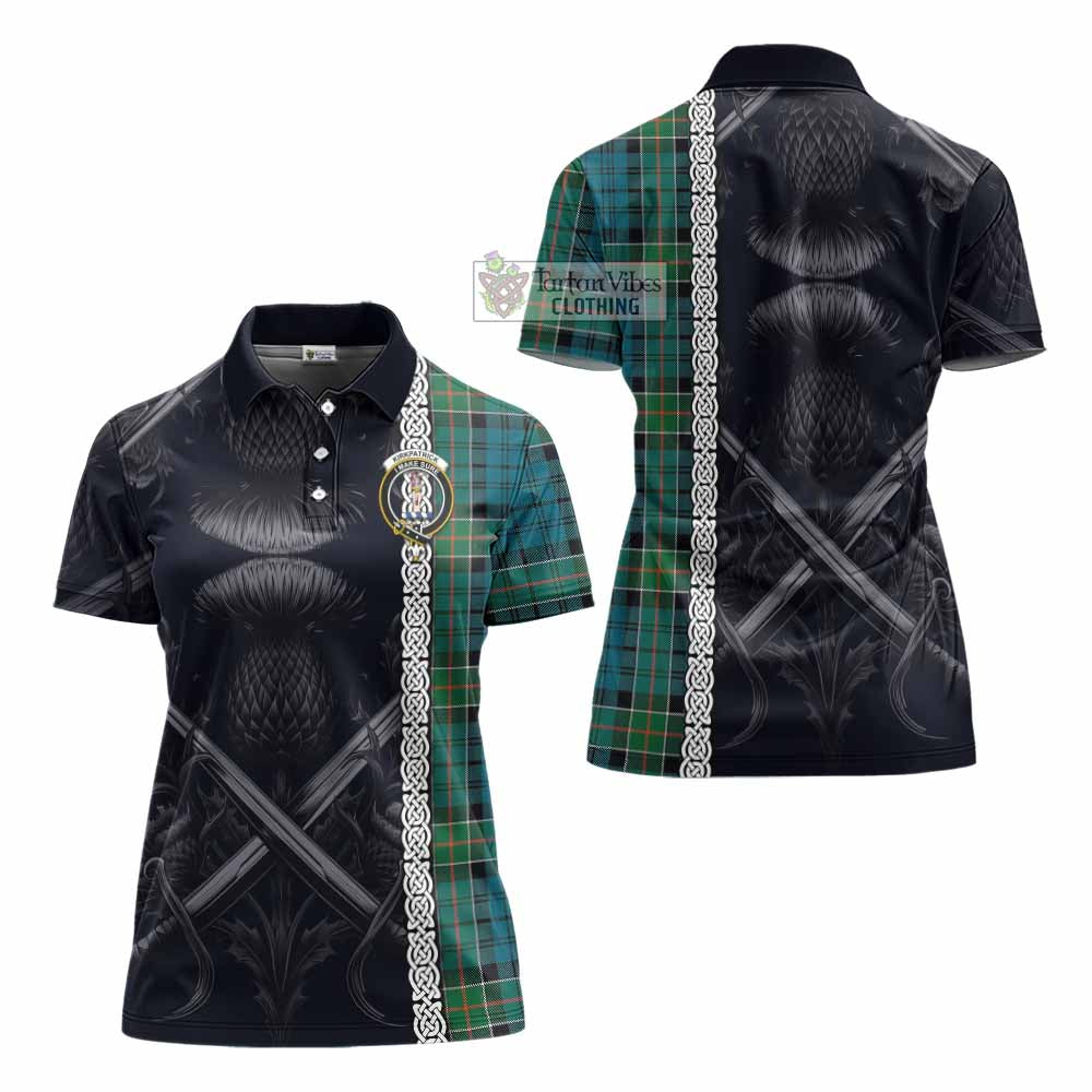 Tartan Vibes Clothing Kirkpatrick Tartan Women's Polo Shirt with Family Crest Cross Sword Thistle Celtic Vibes