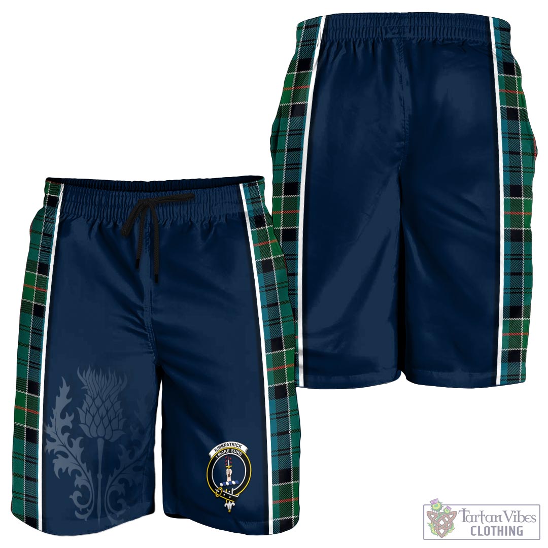 Tartan Vibes Clothing Kirkpatrick Tartan Men's Shorts with Family Crest and Scottish Thistle Vibes Sport Style