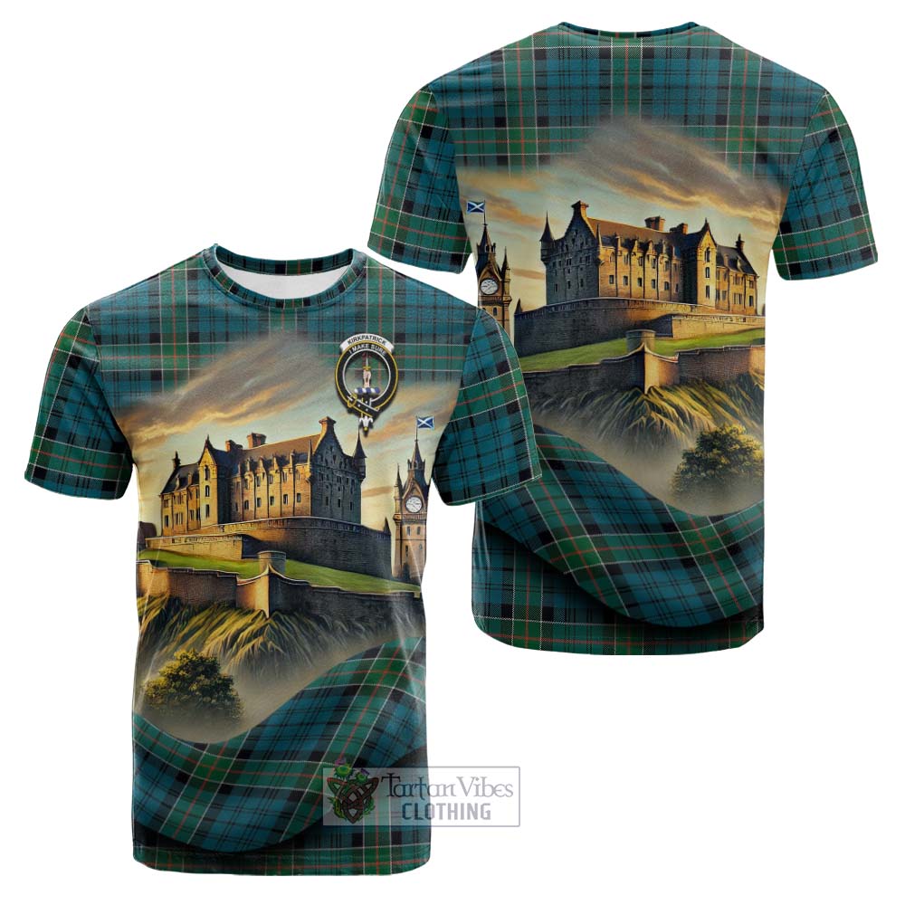 Tartan Vibes Clothing Kirkpatrick Tartan Family Crest Cotton T-shirt with Scottish Ancient Castle Style