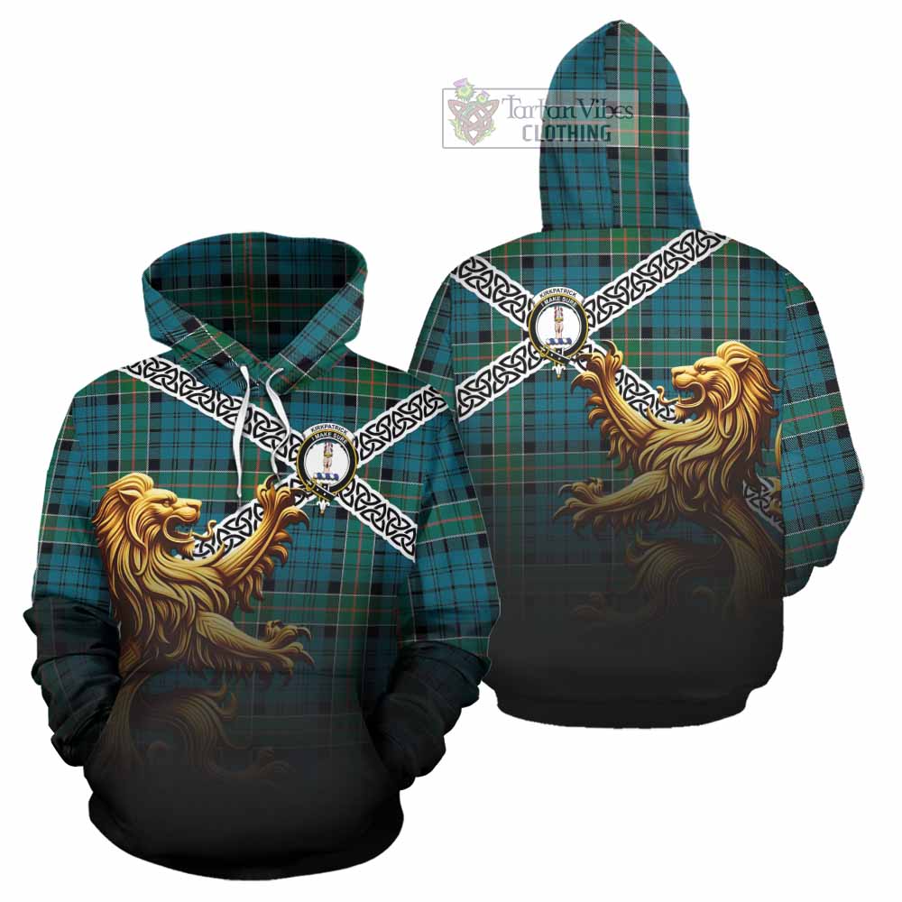 Tartan Vibes Clothing Kirkpatrick Crest Tartan Hoodie with Golden Lion Emblem Celtic Style